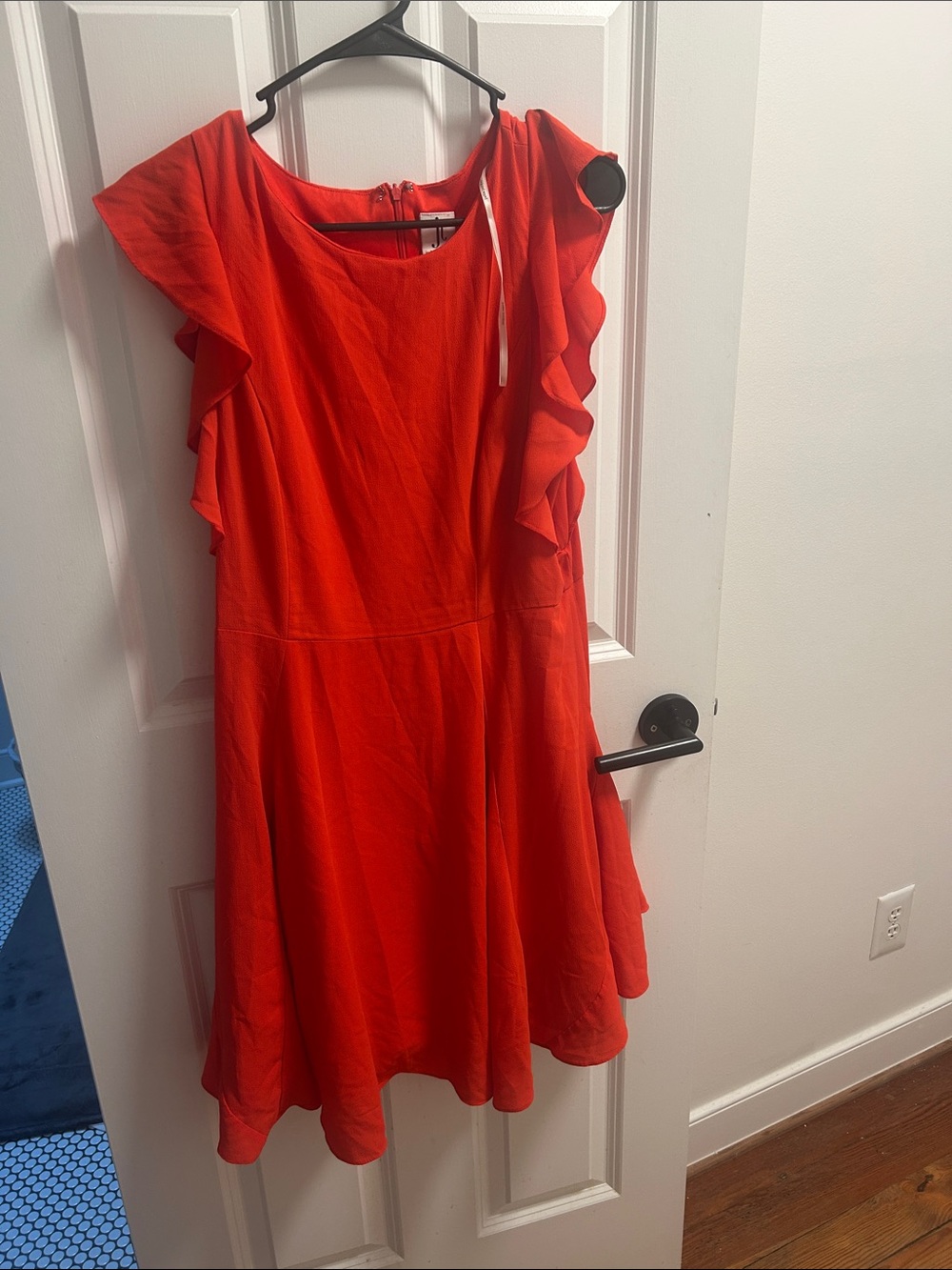 julia jordan Bright Red Asymmetrical Ruffle Sleeve Dress